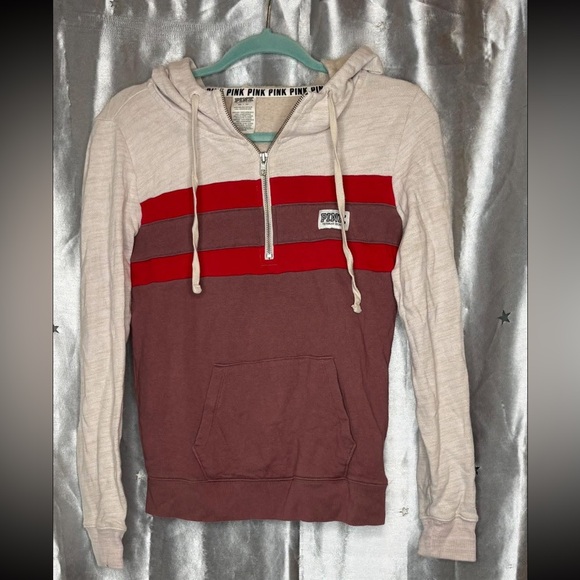 PINK Victoria's Secret Men's Red and Cream Zip-Up Sweater - Picture 1 of 1